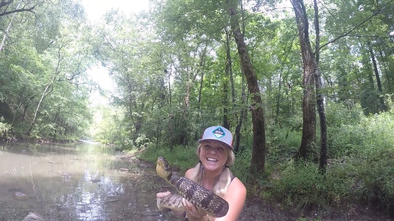 Lady Catches Diamondback Water Snake [ HD Video ]